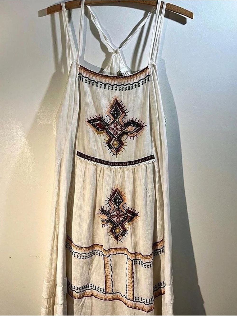 Zara Cream Maxi Dress with Multicolor Embroidery
